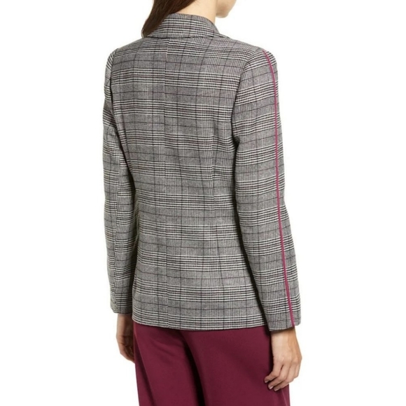 Chriselle Lim Collection Bianca Piped Houndstooth Blazer Grey Women's Small - Picture 6 of 10
